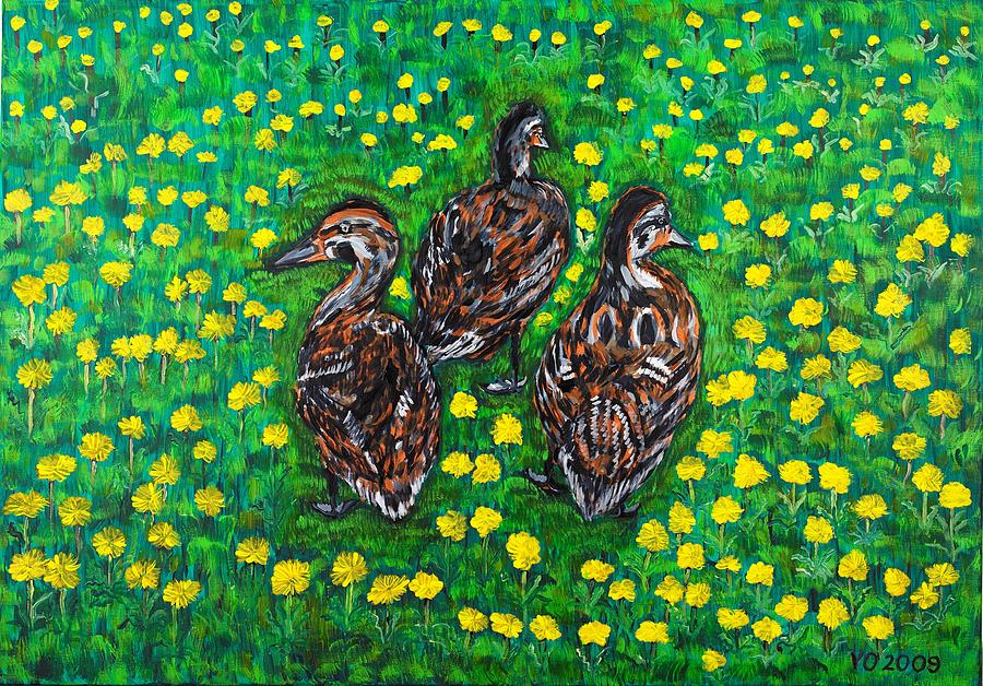 Three Ducklings Painting by Valerie Ornstein