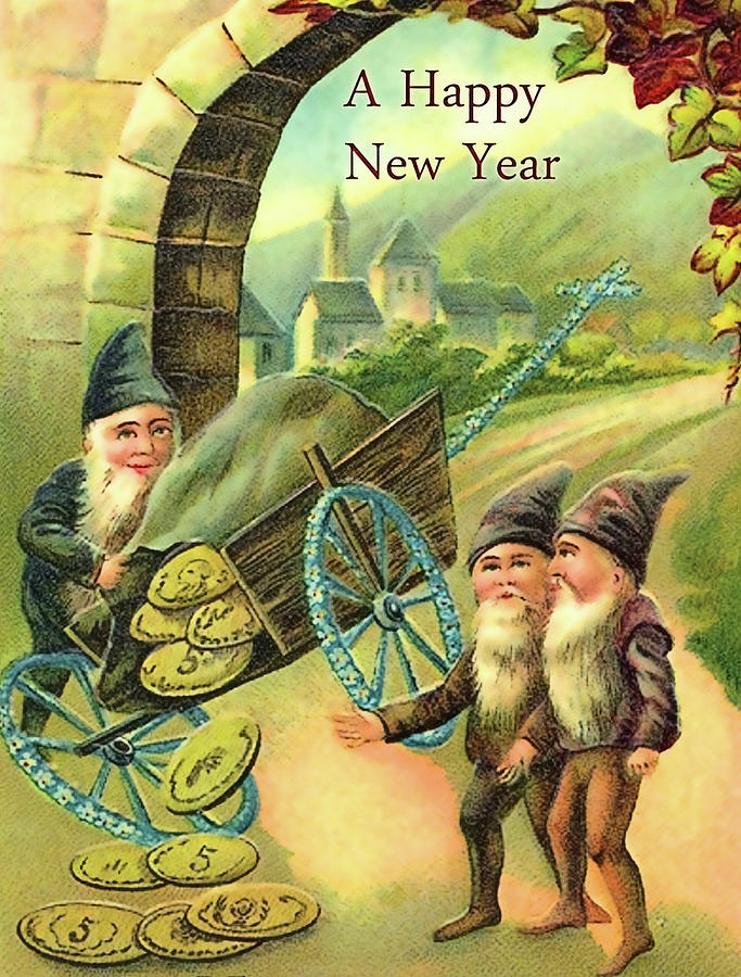 Winter Digital Art - Three dwarfs wish you a rich and a happy new year by Long Shot