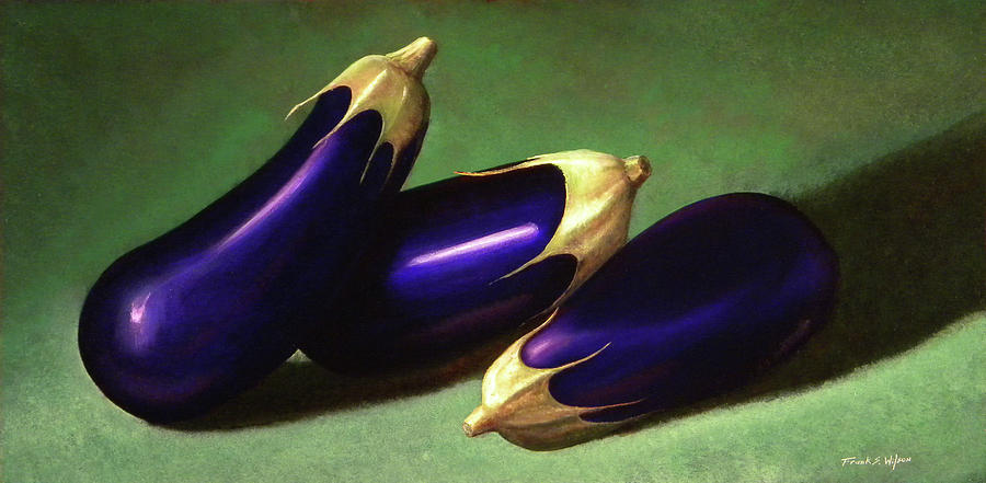 Three Eggplants Painting by Frank Wilson