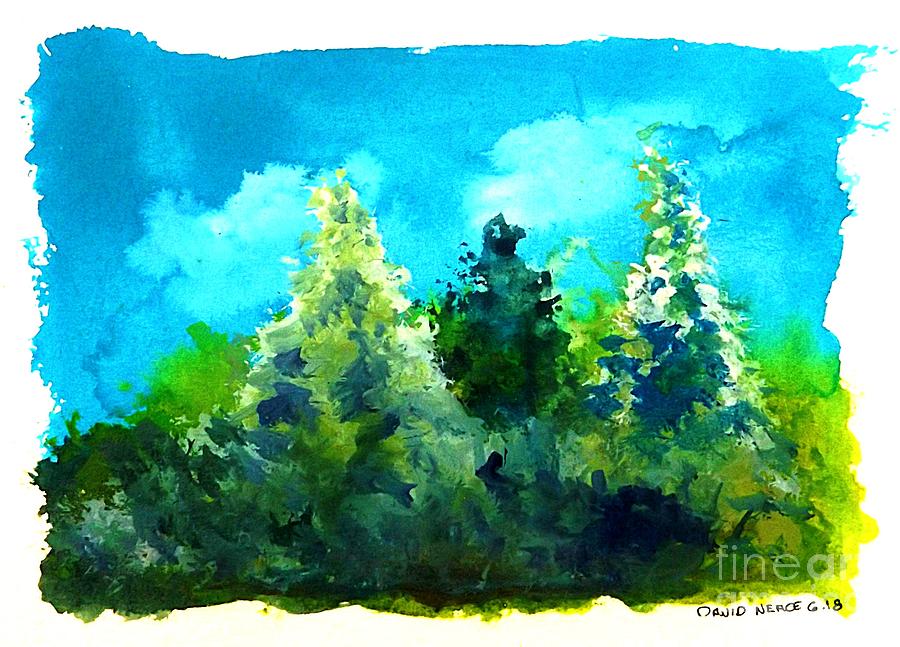 Three Evergreens Painting by David Neace