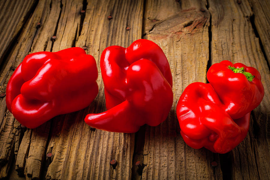Three Exotic Bell Peppers Photograph by Garry Gay