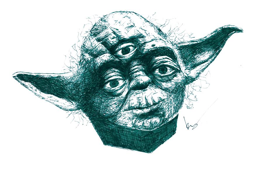 Star Wars Drawing - Three Eyed Yoda by Kenny Noorlander
