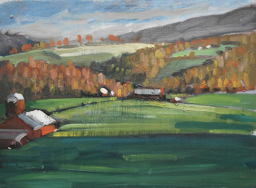 Three Farms Painting by Len Stomski