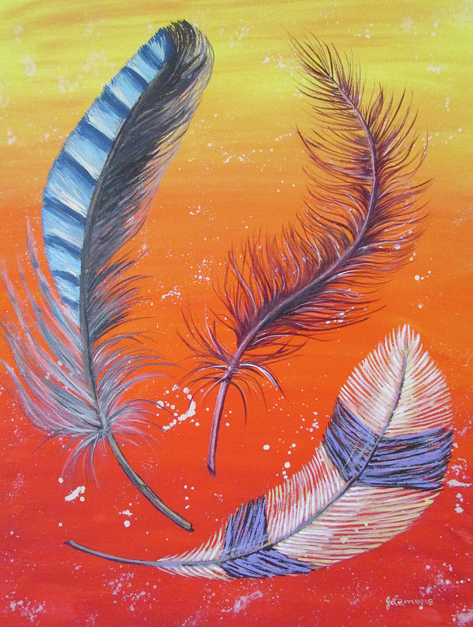 Three Feathers Painting by Julie Lemons