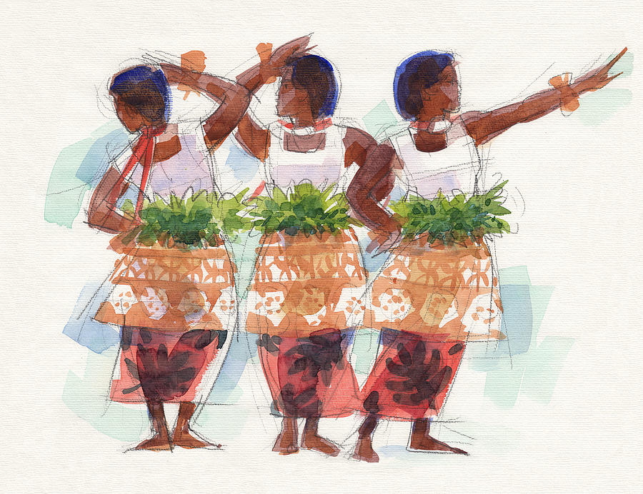 Three Fijian Dancers Painting by Judith Kunzle