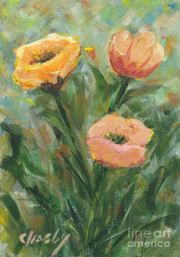 Flower Painting - Three Flowers in Field by Patricia Cleasby