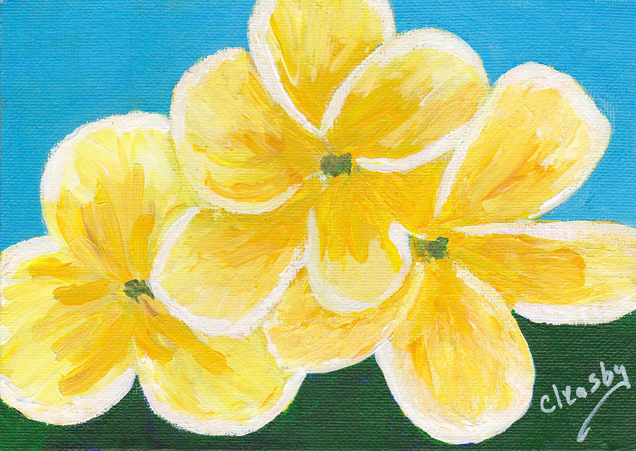 Flower Painting - Three Flowers on Blue by Patricia Cleasby