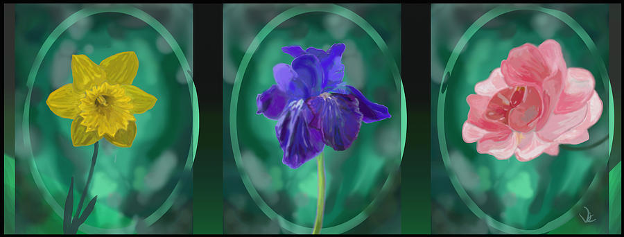 Three Flowers Digital Art by Victor Shelley