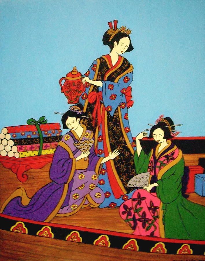 Three Geishas Painting by Stephanie Moore