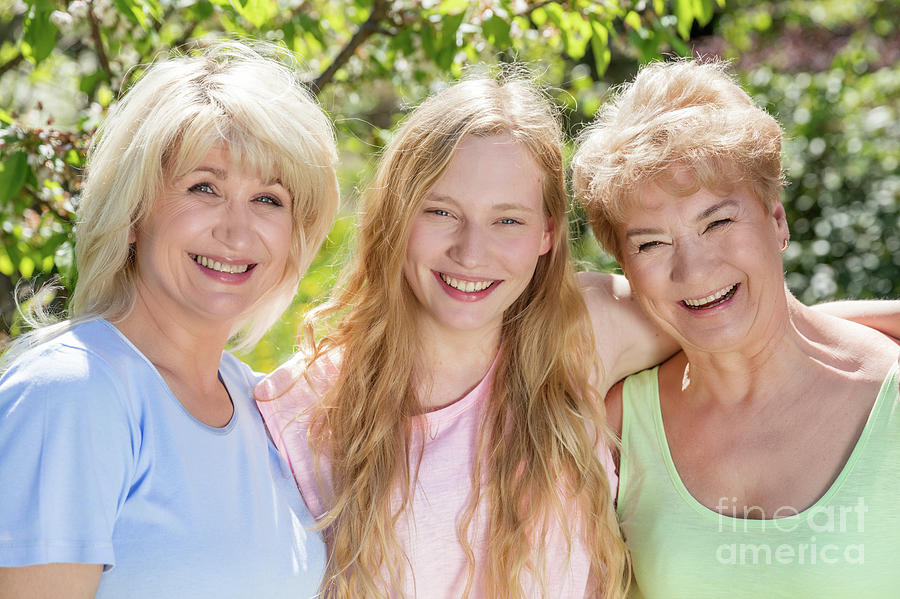 Three Generations Of Women. Family Spending Time Together In The Garden ...