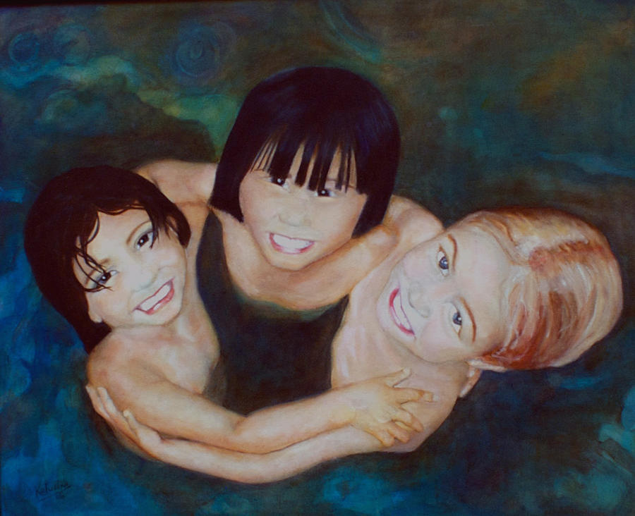 Summer Painting - Three Girls in a Pond by Katushka Millones
