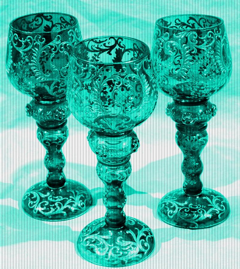 Three Goblets In Turquoise Catus 1 No. 1 V B Painting