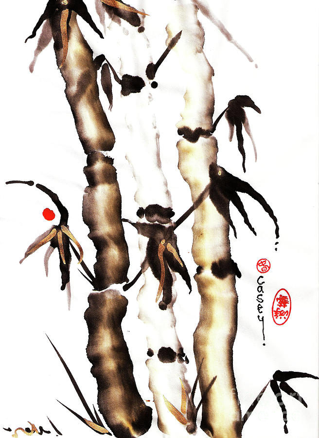 Sumi Painting - Three Golden Graces by Casey Shannon