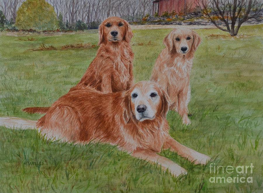 Three Goldens Painting by Michelle Welles