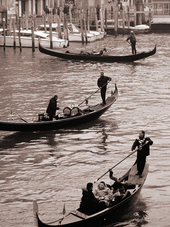 Venice Gondolas Photograph - Three Gondolas by L S Keely