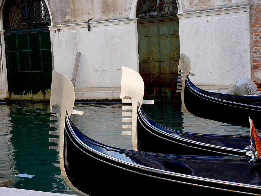 Water Photograph - Three Gondolas by Nancy Bradley
