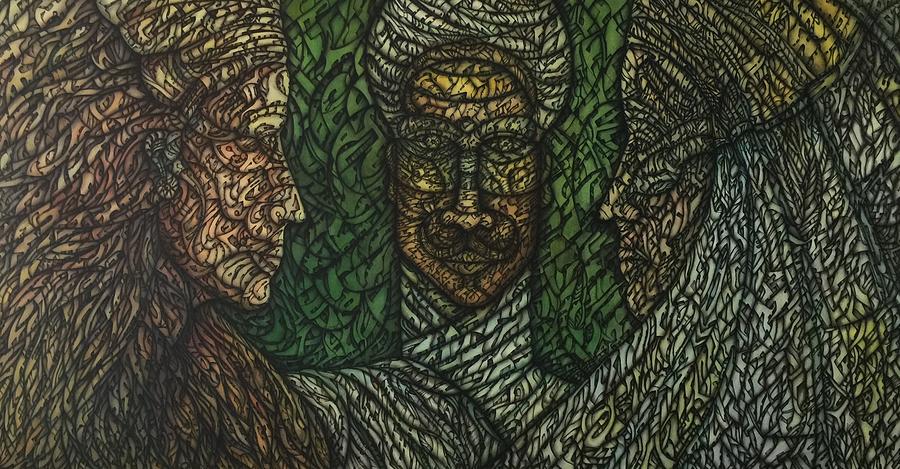 Three Graces with Dali 2018a001 Painting by Lino Vicente