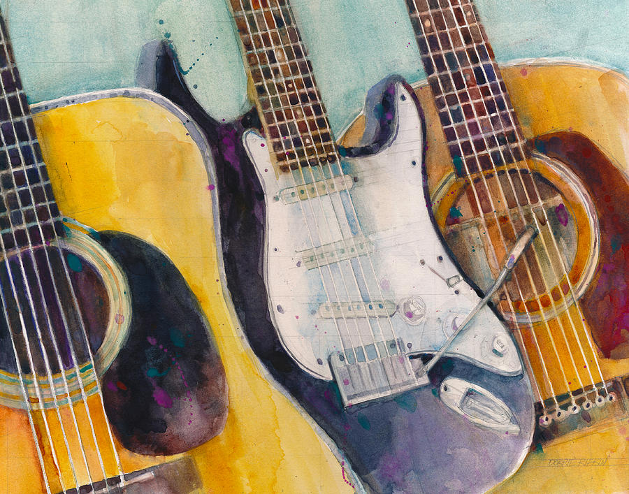 Washburn Painting - Three Guitars by Dorrie Rifkin