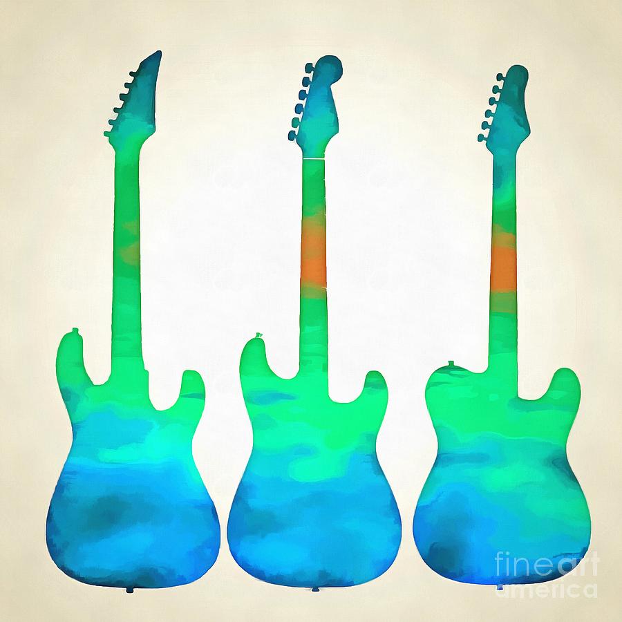 Three guitars Painting by Edward Fielding