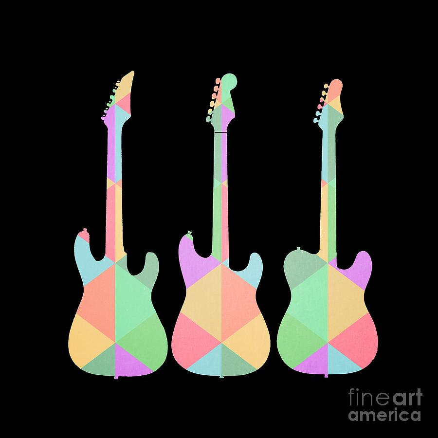 Guitar Painting - Three Guitars Triangles Tee by Edward Fielding