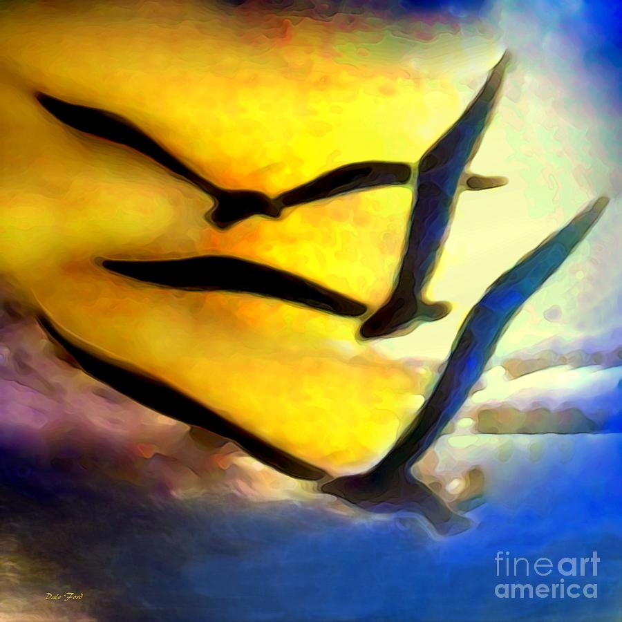 Three Gulls Digital Art by Dale   Ford