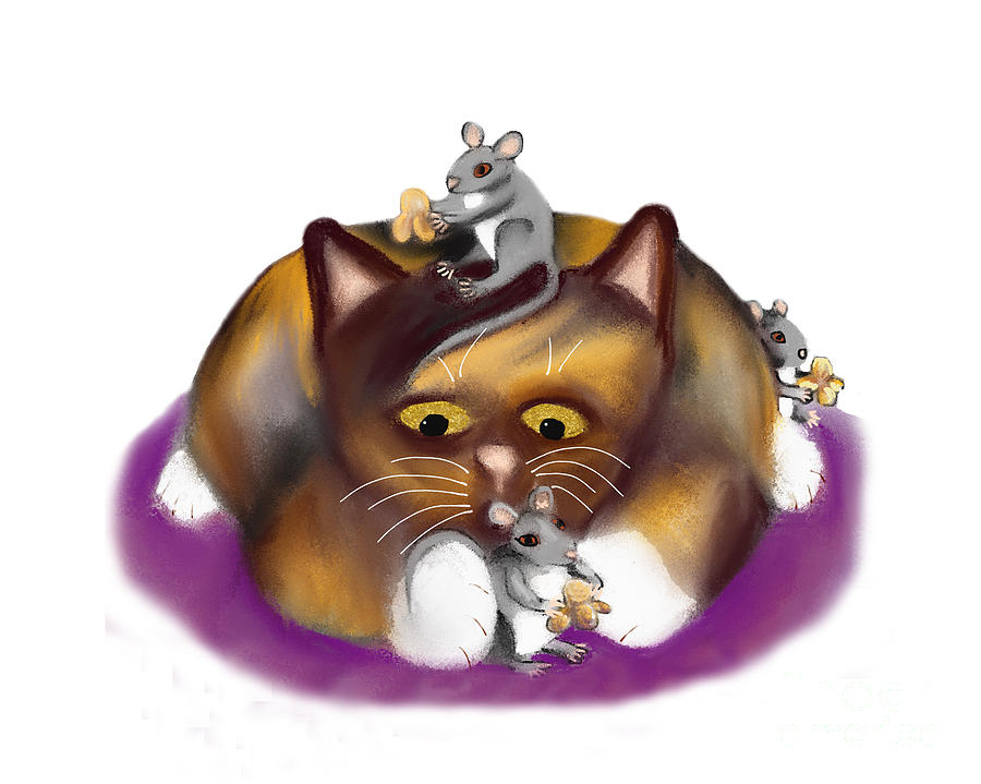Three Happy Mice and their Calico Friend Digital Art by Ellen Miffitt