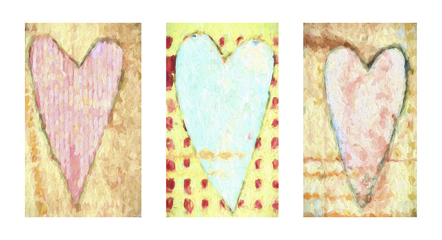 Holiday Mixed Media - Three Hearts Triptych by Carol Leigh