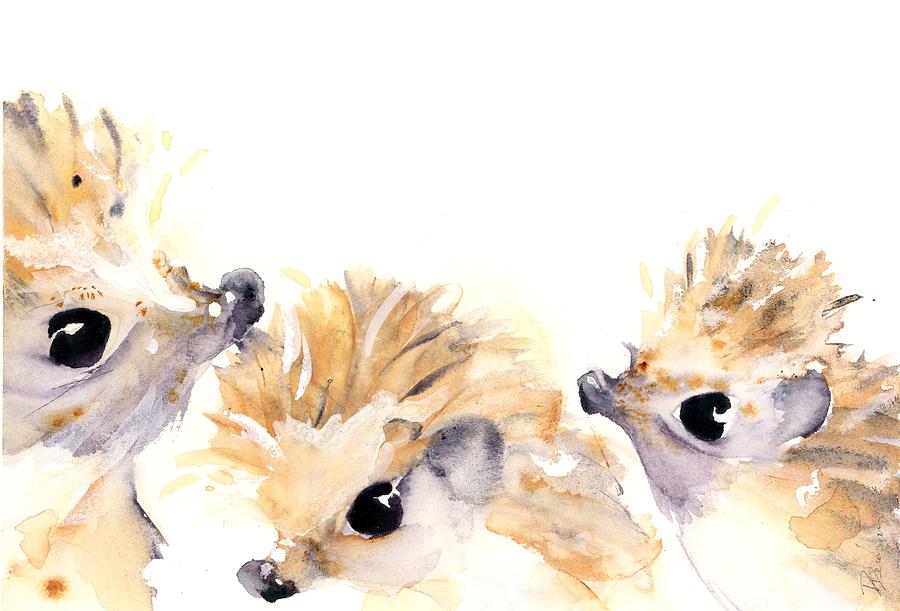 Three Hedgehogs Painting by Dawn Derman