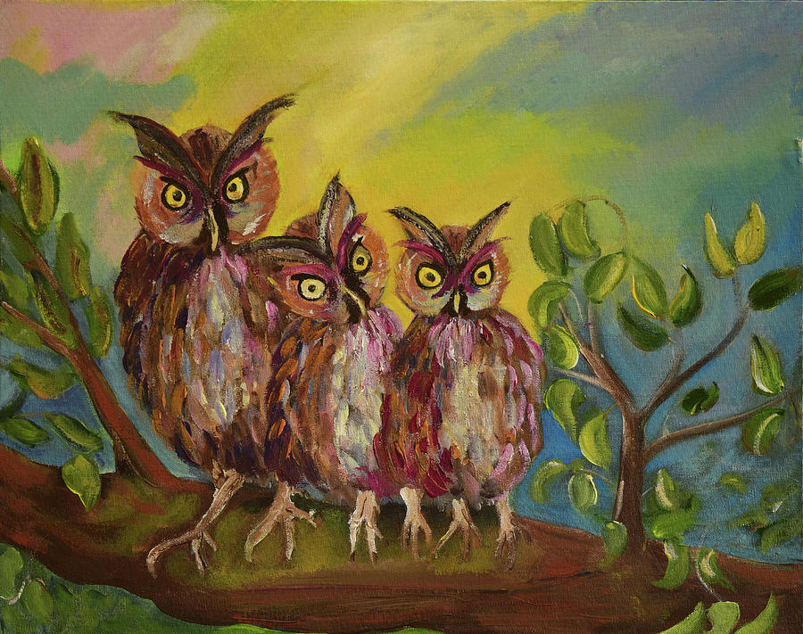 Three Hoots -Hooters - Owls  Painting by Jan Dappen