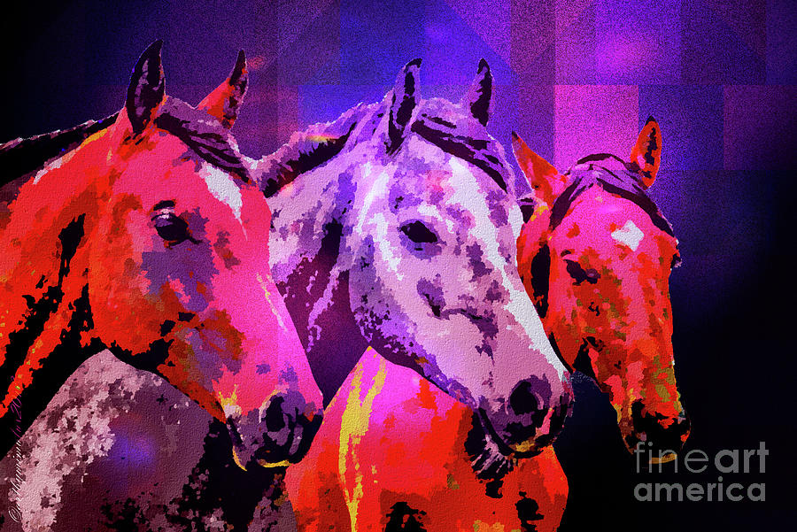 Three Horses Digital Art by Mimulux Patricia No