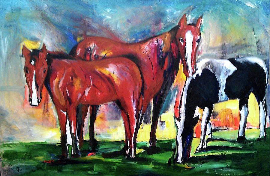 Three Horses Sunny Day Painting by John Gholson