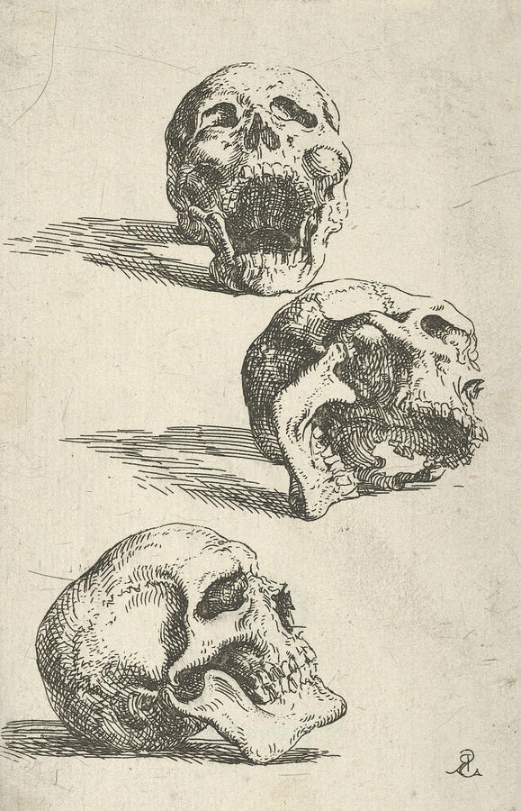 Three human skulls Relief by Salvator Rosa