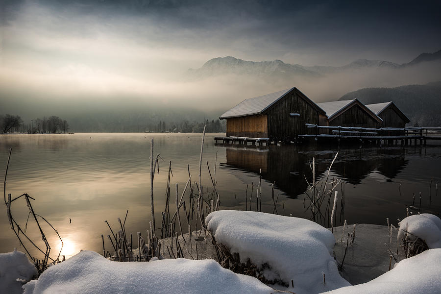 Winter Photograph - Three Huts by Nina Pauli