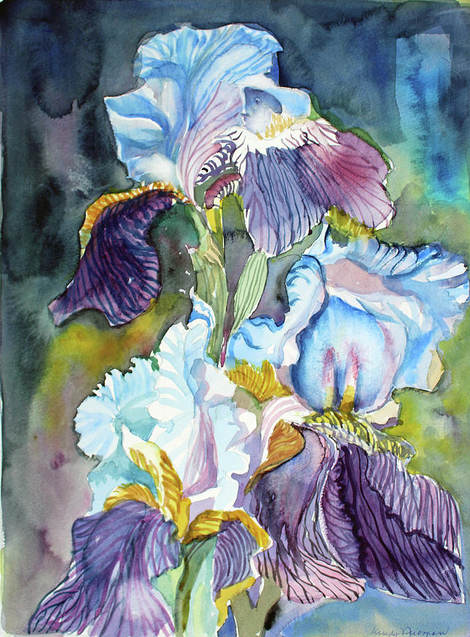 Three Irises Painting by Mindy Newman