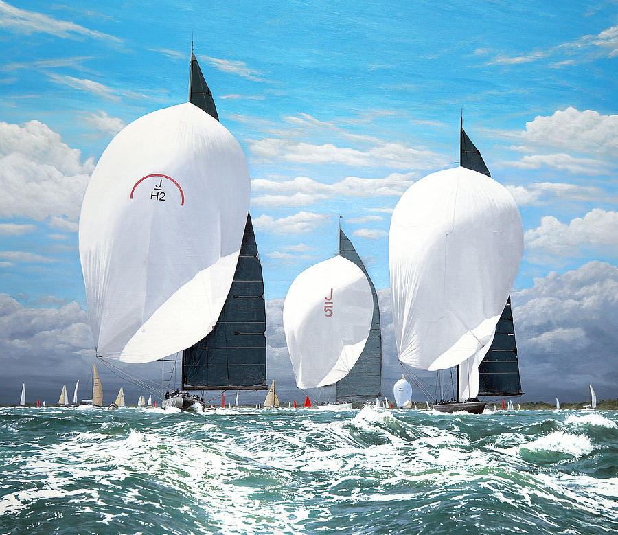 J Class Yacht Painting - Three J Class Yachts by Mark Woollacott