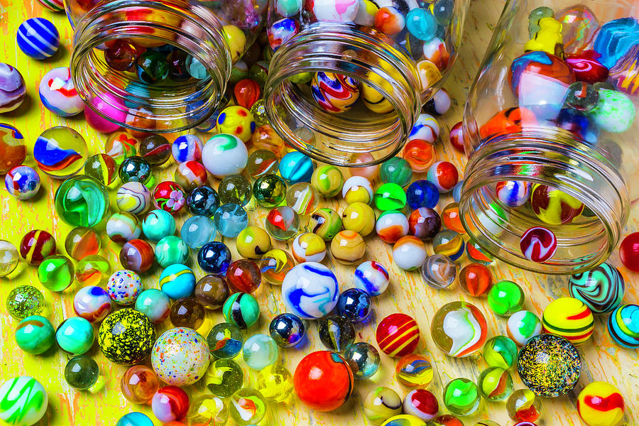Three Jars Of Marbles Photograph by Garry Gay