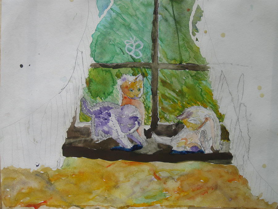 Three Kittens Painting by AJ Brown