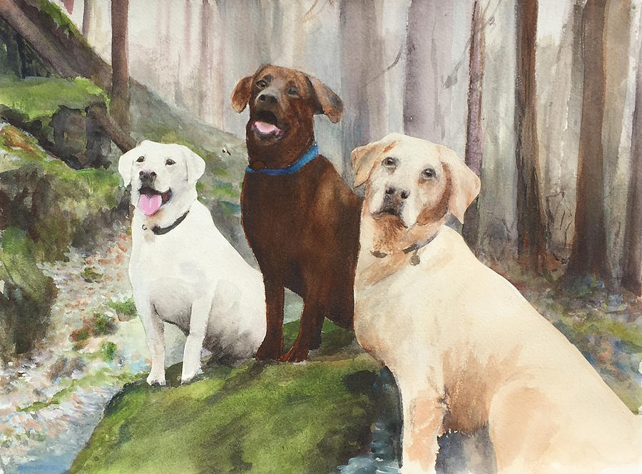 Three Lab Friends Painting by Patricia Ricci