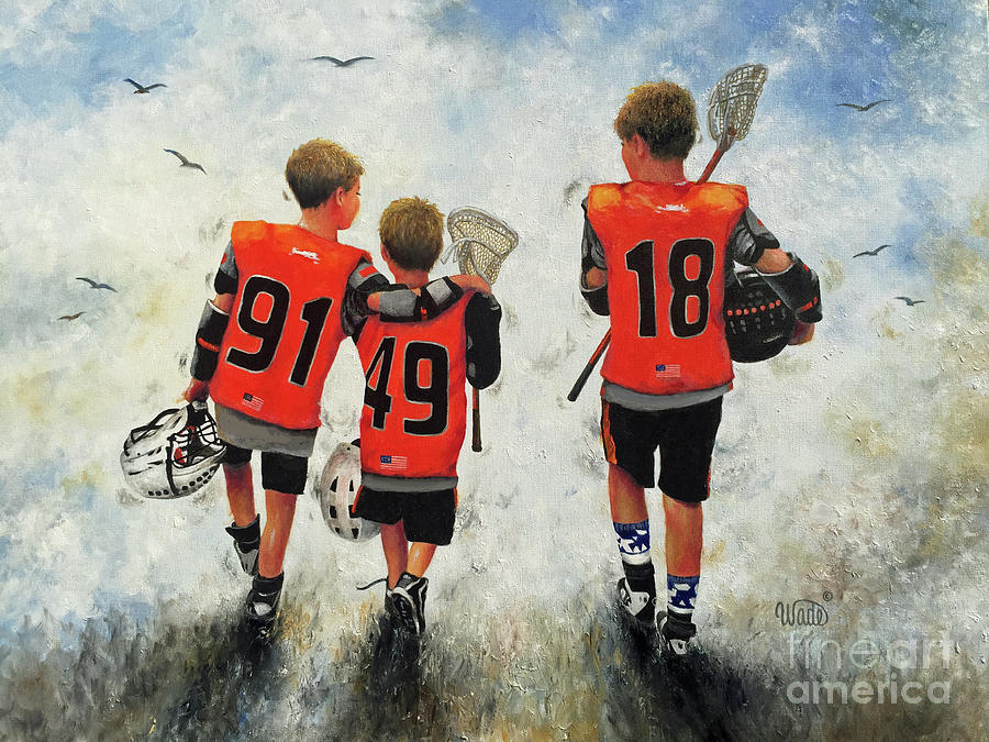 Three Boys Painting - Three Lacrosse Boys by Vickie Wade