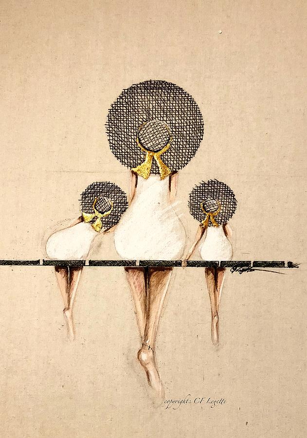 Three Ladies On A Dock  Mixed Media by C F Legette