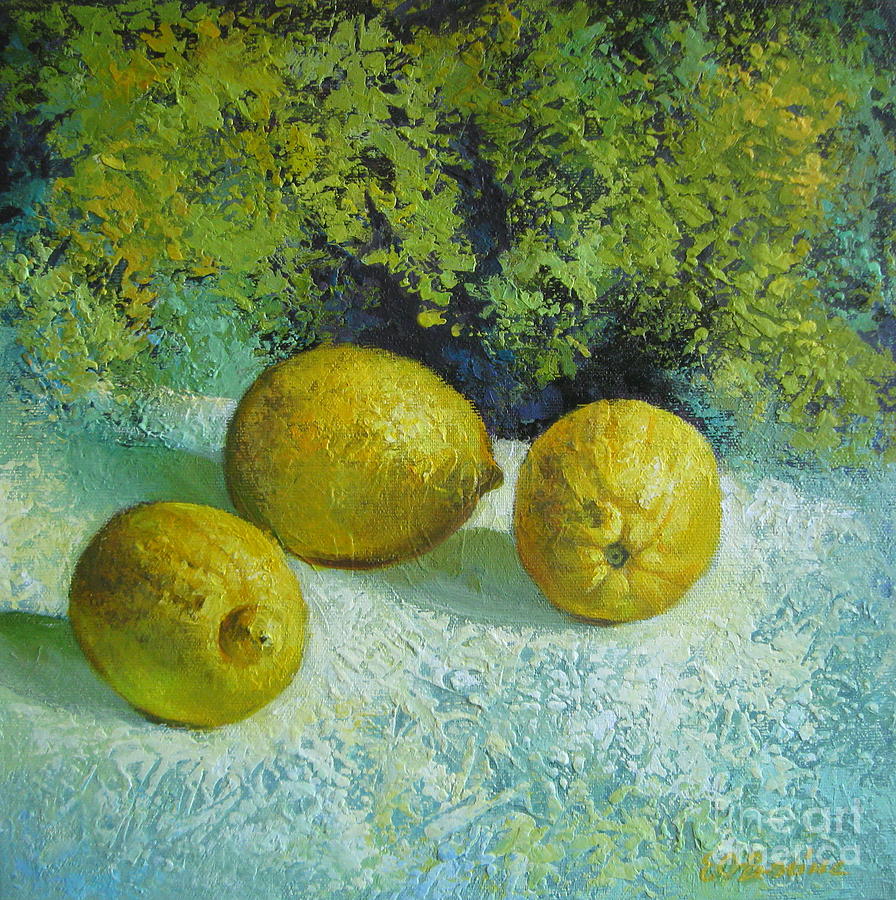 Lemon Painting - Three lemons by Elena Oleniuc