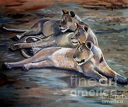 Three Lionesses Painting by Julie Brugh Riffey