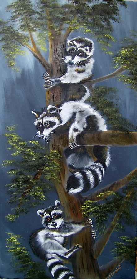 Three Little Bandits Painting by Debra Campbell