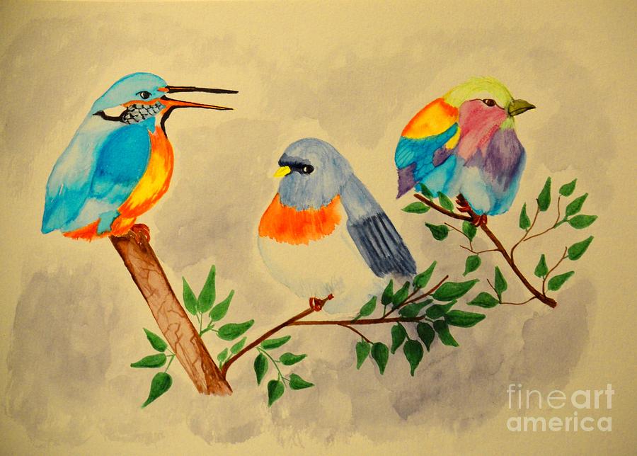 Three Little Birds - Watercolor Painting by Maria Urso