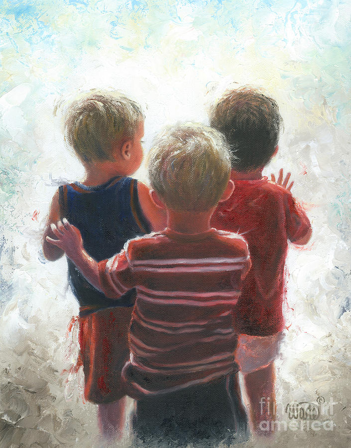 Three Boys Painting - Three Little Boys Waving by Vickie Wade