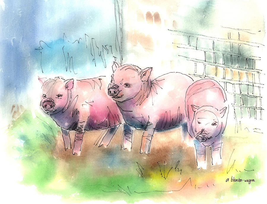 Pig Mixed Media - Three Little Pigs by Arline Wagner