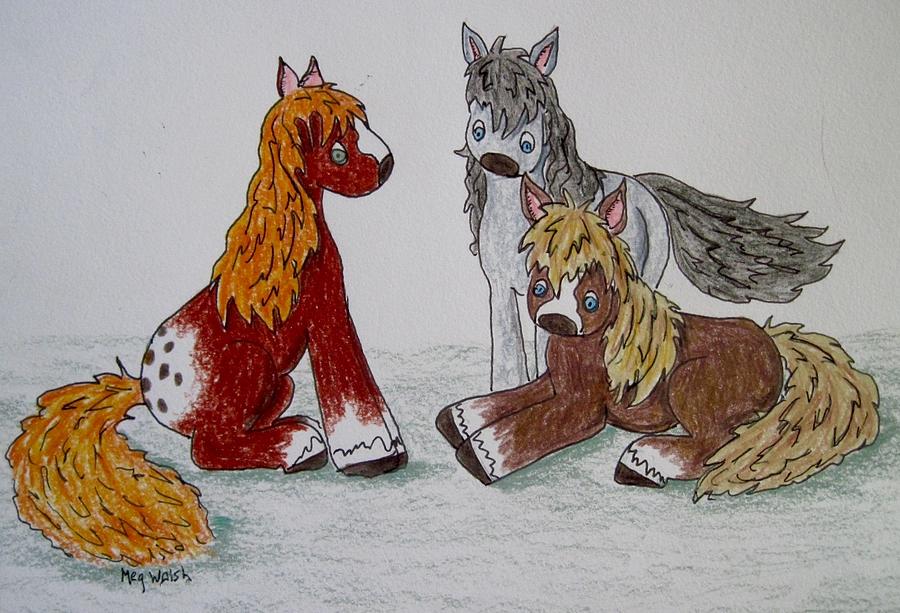 Three little ponies Drawing by Megan Walsh