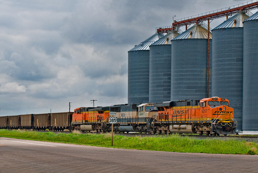 Three Locomotives at Nebraska Wheat SIlos Photograph by Ginger Wakem