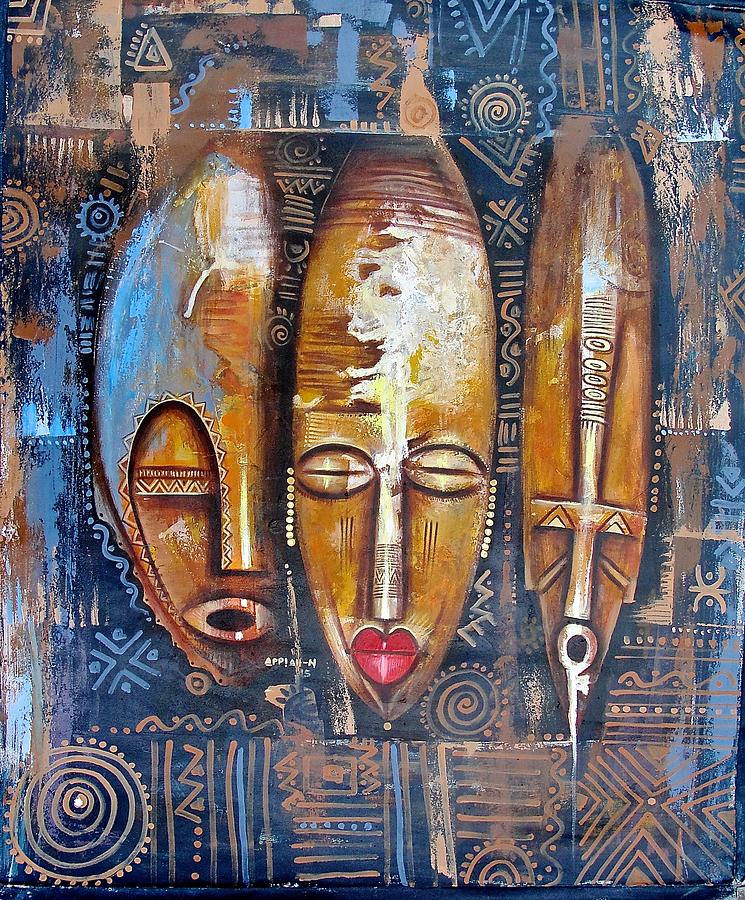 Three Masks Painting by Appiah Ntiaw