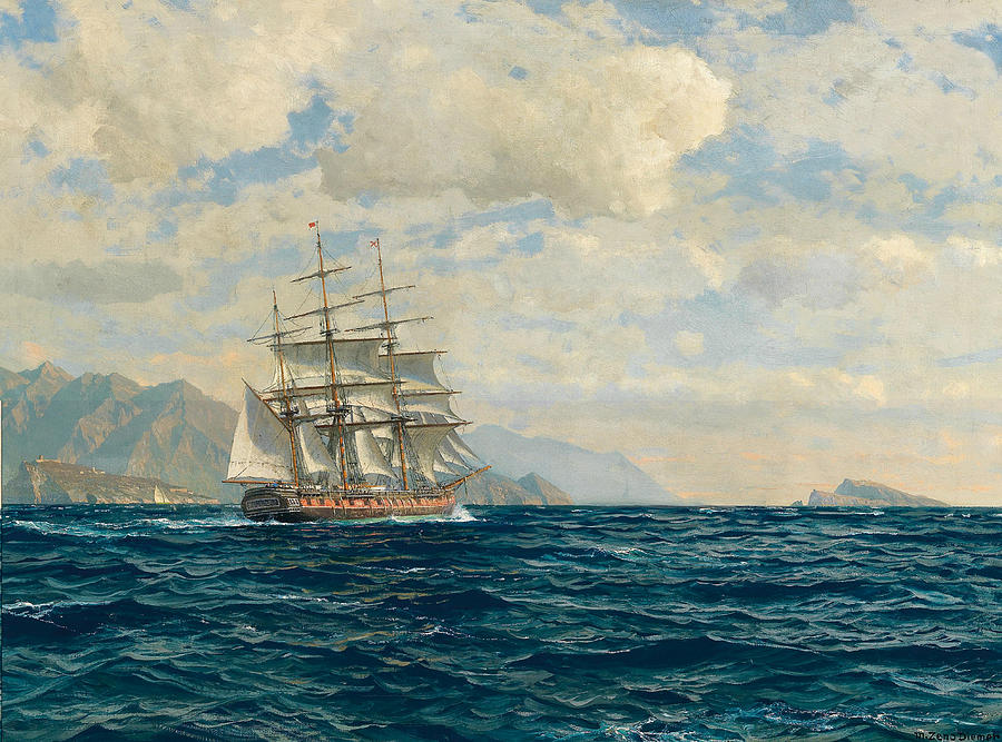 Three-Master in the Strait of Messina Painting by Michael Zeno Diemer